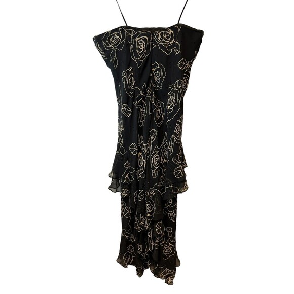 Vintage Y2K Gilar Black 100% Silk Beaded Ruffle Tiered Dress Beaded Size 4 - Picture 10 of 16